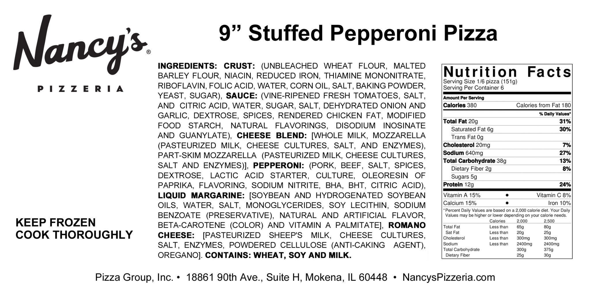 Nutritional Information Nancy's Pizzeria